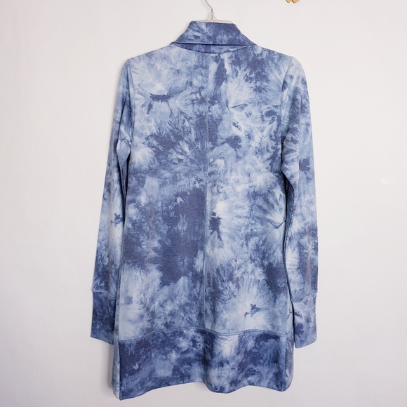 90 Degree By Reflex Shawl Collar Open Front Cardigan Size Small Tie Dye Blue - Picture 2 of 15